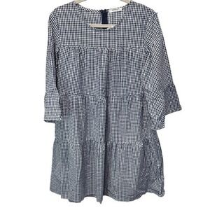 HOTOUCH‎ Womens Gingham Tiered Mini Dress 3/4 Sleeve Blue White Casual